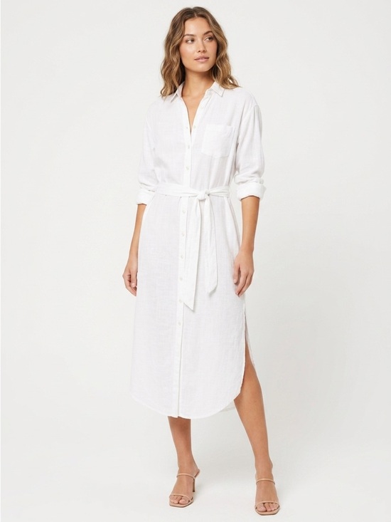 l*space Other - LSpace Barcelona White Viscose Button Down Tie Waist Shirt Dress Cover-Up XS/S